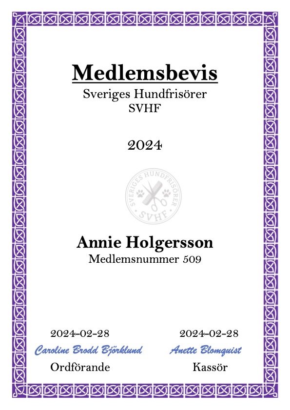Medlemsbevis Hundstund
